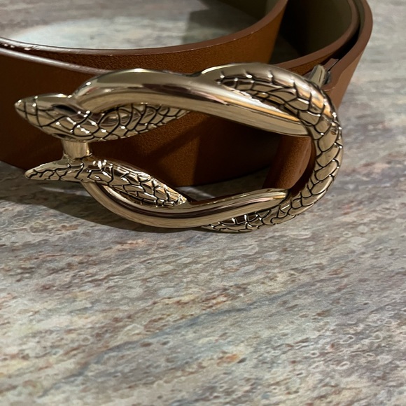 Express Accessories - Express snake buckle non leather brown belt